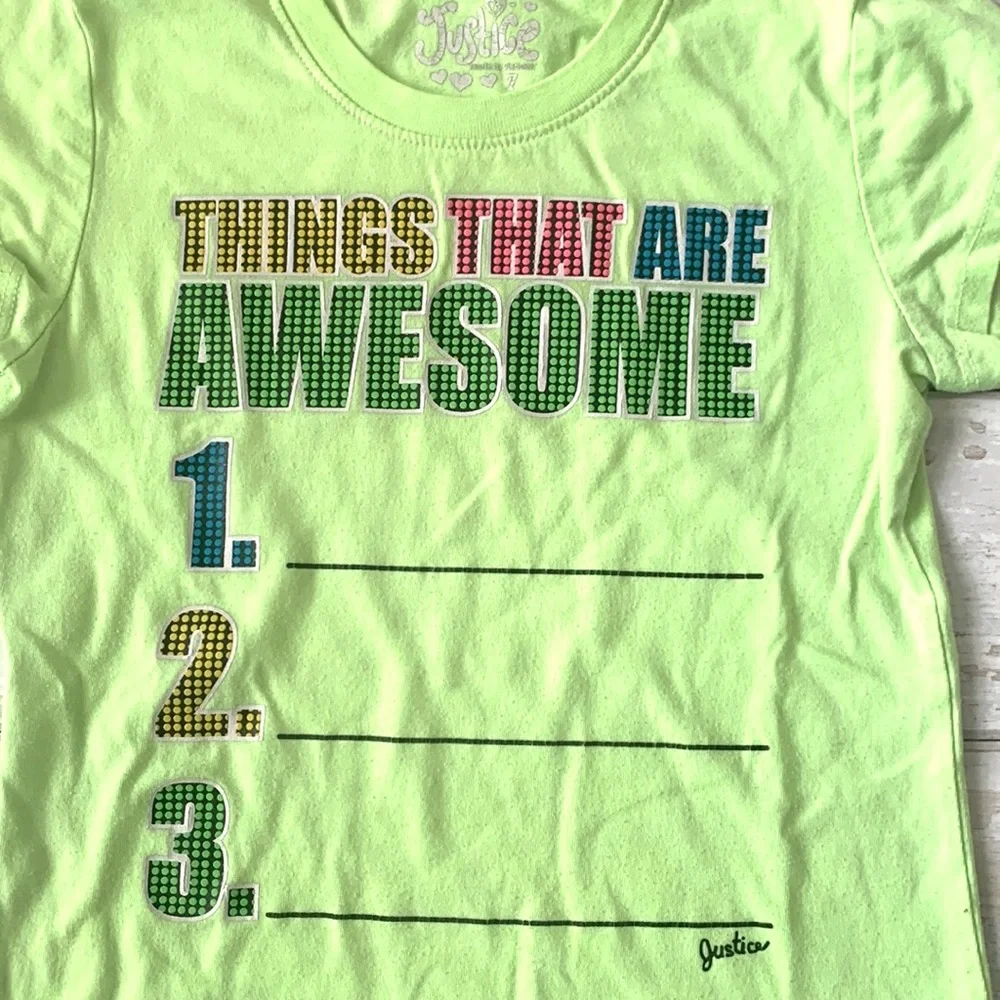 Justice Girls Size 7 Neon Green Shirt Short Sleeves Things That Are Awesome